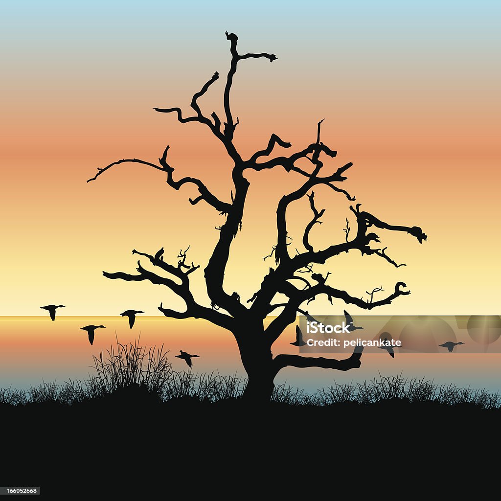 Old Oak Tree - arte vectorial de Estero - Zona húmeda libre de derechos