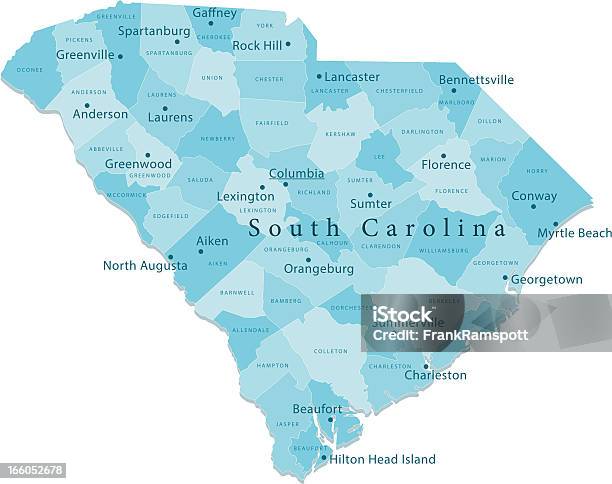South Carolina Vector Map Regions Isolated Stock Illustration - Download Image Now - South Carolina, Map, Greenville - South Carolina