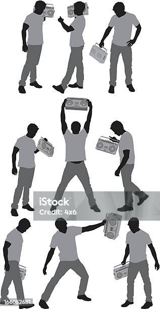 Man With Boom Box Stock Illustration - Download Image Now - Black Color, Holding, Men