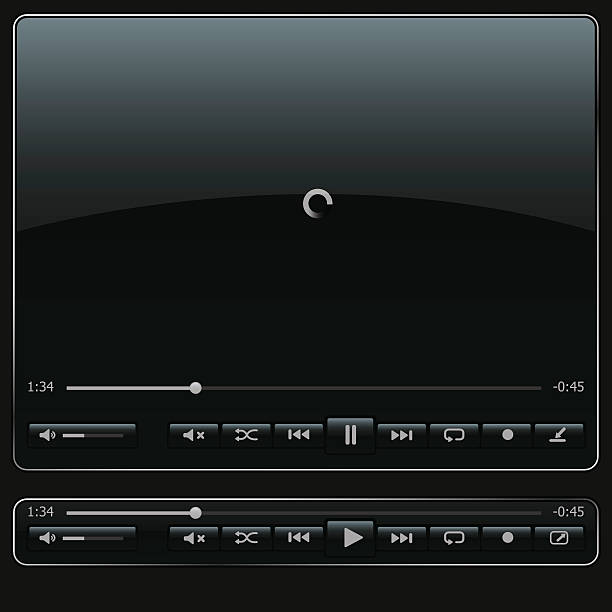 Black media player elements Glossy media player buttons and controls for websites, applications and flash players. Image contains transparency in lights shapes. EPS 10 personal stereo stock illustrations