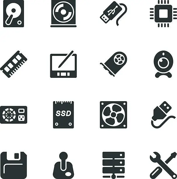 Vector illustration of Computer Hardware Silhouette Icons | Set 2