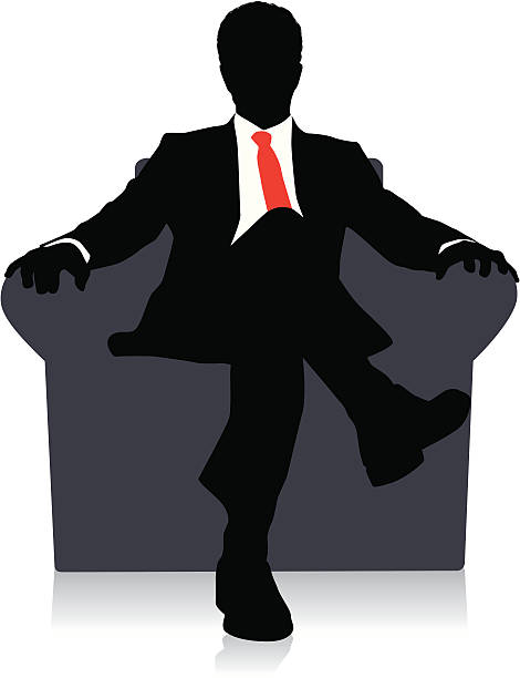 Drawing of a businessman sitting on a chair with red tie businessman sitting on the sofa armchair stock illustrations