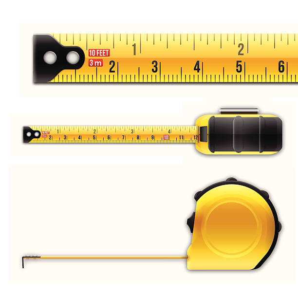 줄자 - tape measure yellow long instrument of measurement stock illustrations