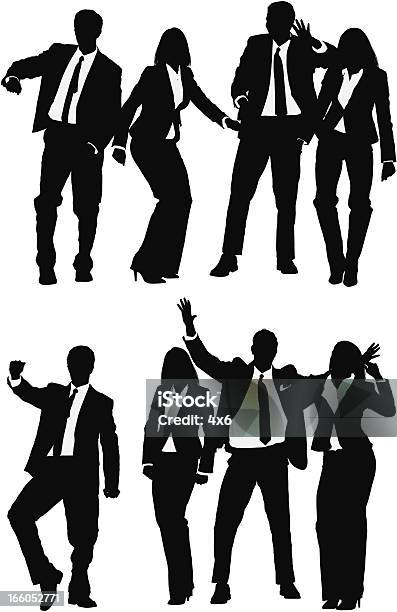 실루엣 비즈니스 사람들이 댄스 사업가에 대한 스톡 벡터 아트 및 기타 이미지 - 사업가, 4 명, 검은색