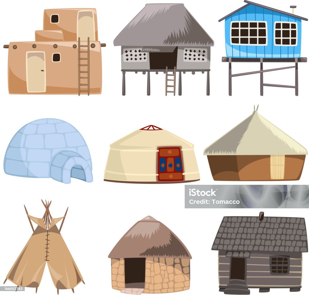 Traditional building house igloo hut cabinet cabin tent bungalow Set of traditional housed. With House, Igloo, Hut, Shack, Slum, Cabinet, Cottage, Cabin, Beach Hut, Gazebo, Tent, stone house, Beach House, Straw, Bungalow, Teepee vector illustration.  Hut stock vector