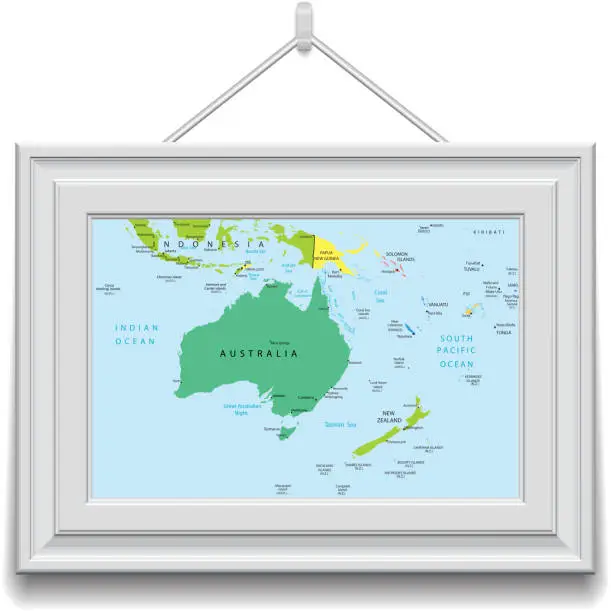 Vector illustration of Australia and Oceania map in a frame