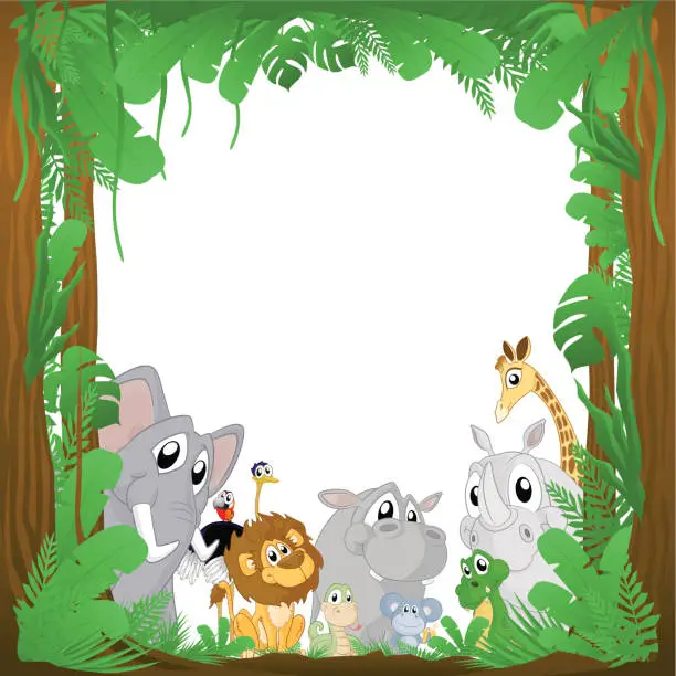 Vector illustration of Jungle Animals Background Frame