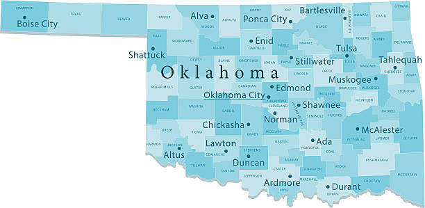 оклахома векторная карта регионах изолированные - cartography oklahoma map isolated stock illustrations