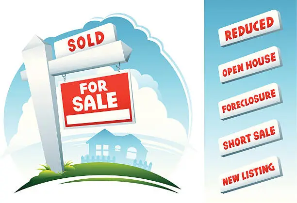 Vector illustration of Home Real Estate Signs and House
