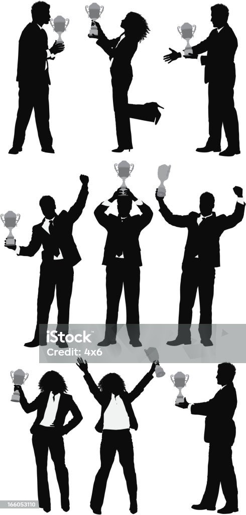 Silhouette of business people with a trophy Silhouette of business people with a trophyhttp://www.twodozendesign.info/i/1.png Trophy - Award stock vector