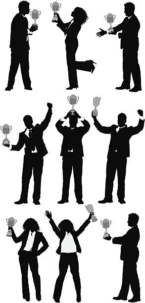 Vector illustration of Silhouette of business people with a trophy