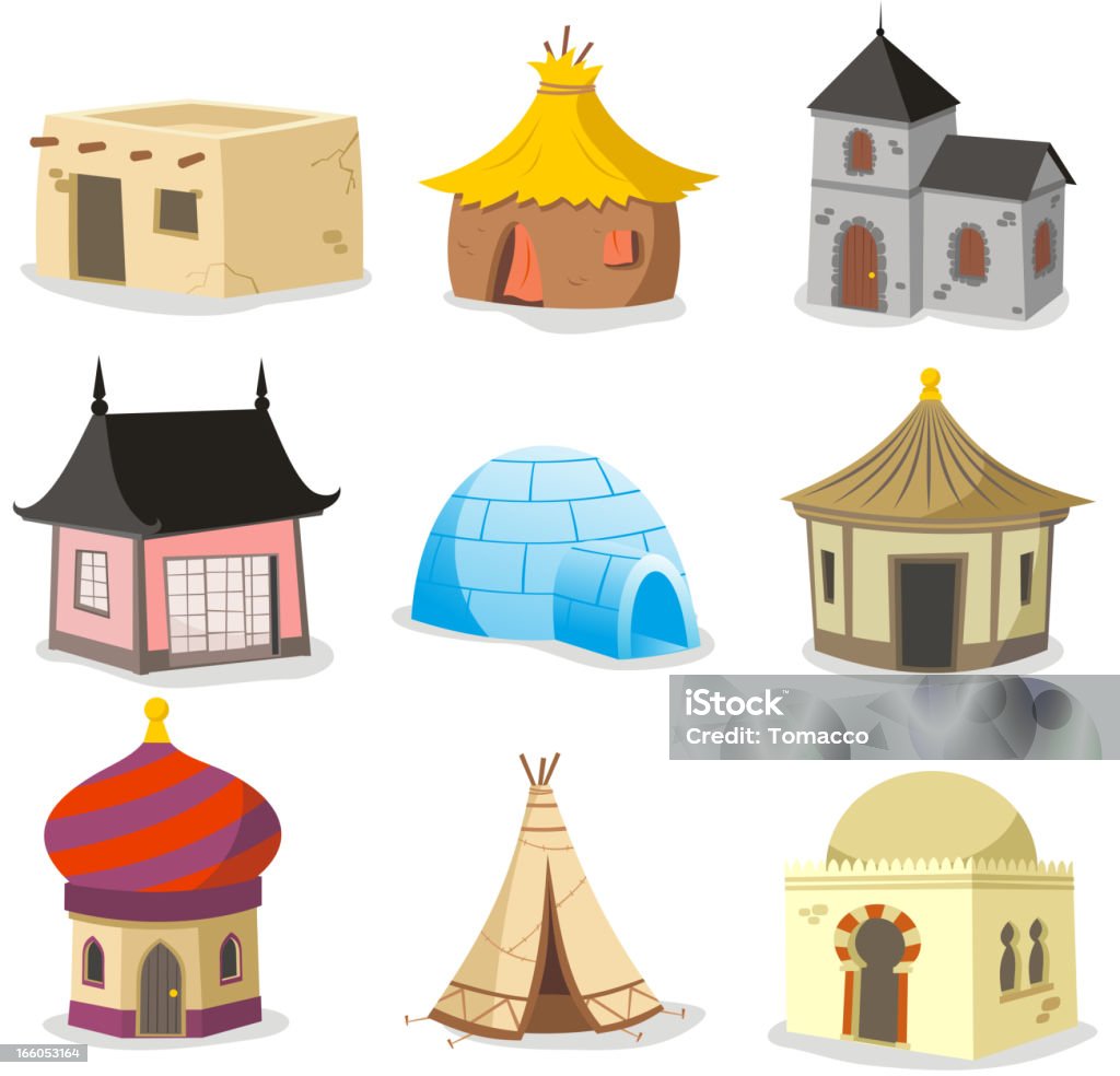 Traditional houses House Igloo Hut Shack Slum Cabinet Cottage Cabin Set of traditional houses. With House, Igloo, Hut, Shack, Slum, Cabinet, Cottage, Cabin, Beach Hut, Gazebo, Tent, Indian Hut, Inuit, Beach House, Straw, Bungalow, Teepee vector illustration.  Teepee stock vector