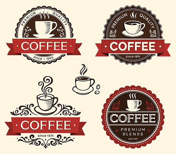 커피 라벨 - design element circle computer graphic coffee stock illustrations