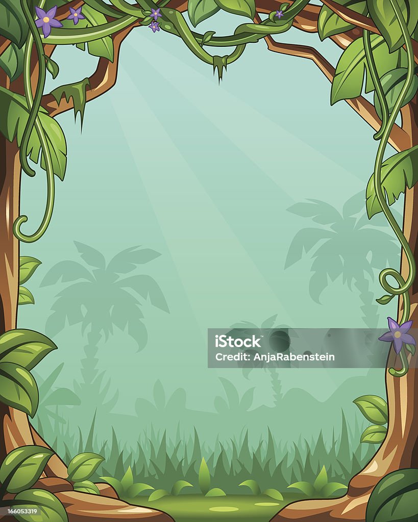 Vector Cartoon Jungle Background With Vines And Palm Trees Stock  Illustration - Download Image Now - iStock