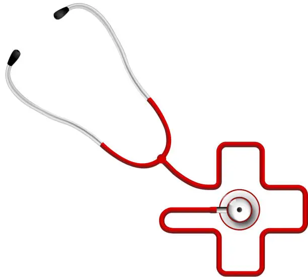 Vector illustration of red crossshaped stethoscope - medical symbol / vector illustration