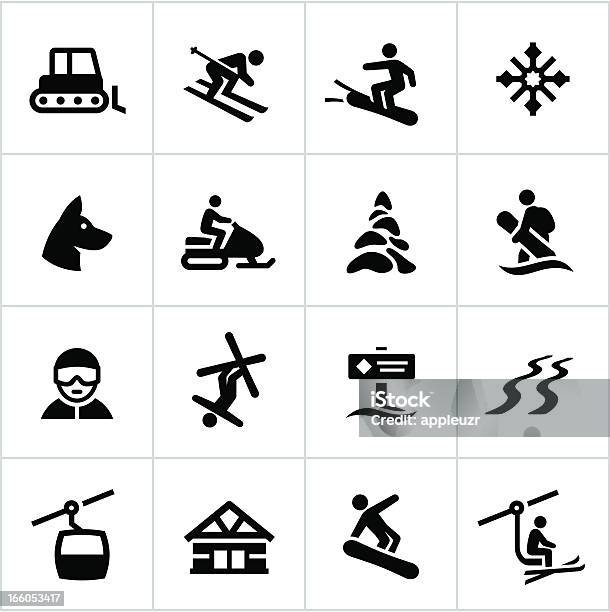 Schwarze Ski Resort Und Symbole Stock Vektor Art und mehr Bilder von Skifahren - Skifahren, Icon, Ski