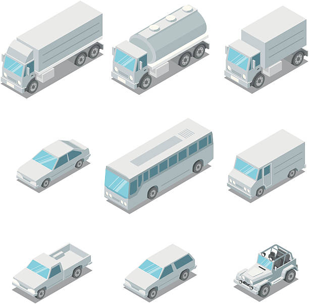 ilustraciones, imágenes clip art, dibujos animados e iconos de stock de isométricos, vehículos - isometric truck traffic semi truck