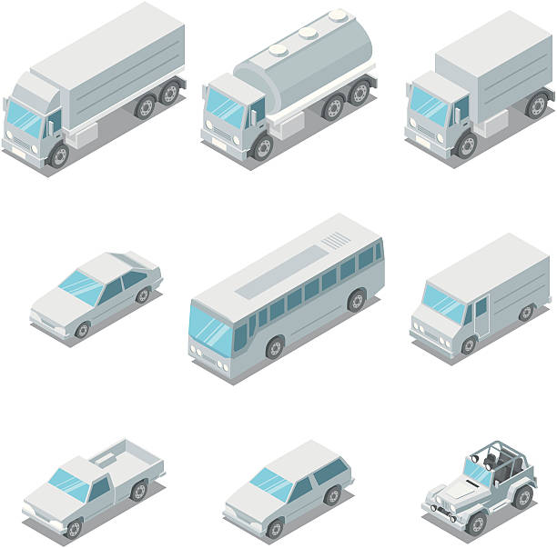 isometric, pojazdy - fuel tanker truck storage tank isometric stock illustrations