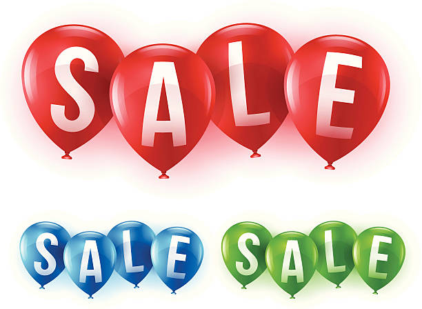 ilustraciones, imágenes clip art, dibujos animados e iconos de stock de venta de globos - balloon isolated celebration large