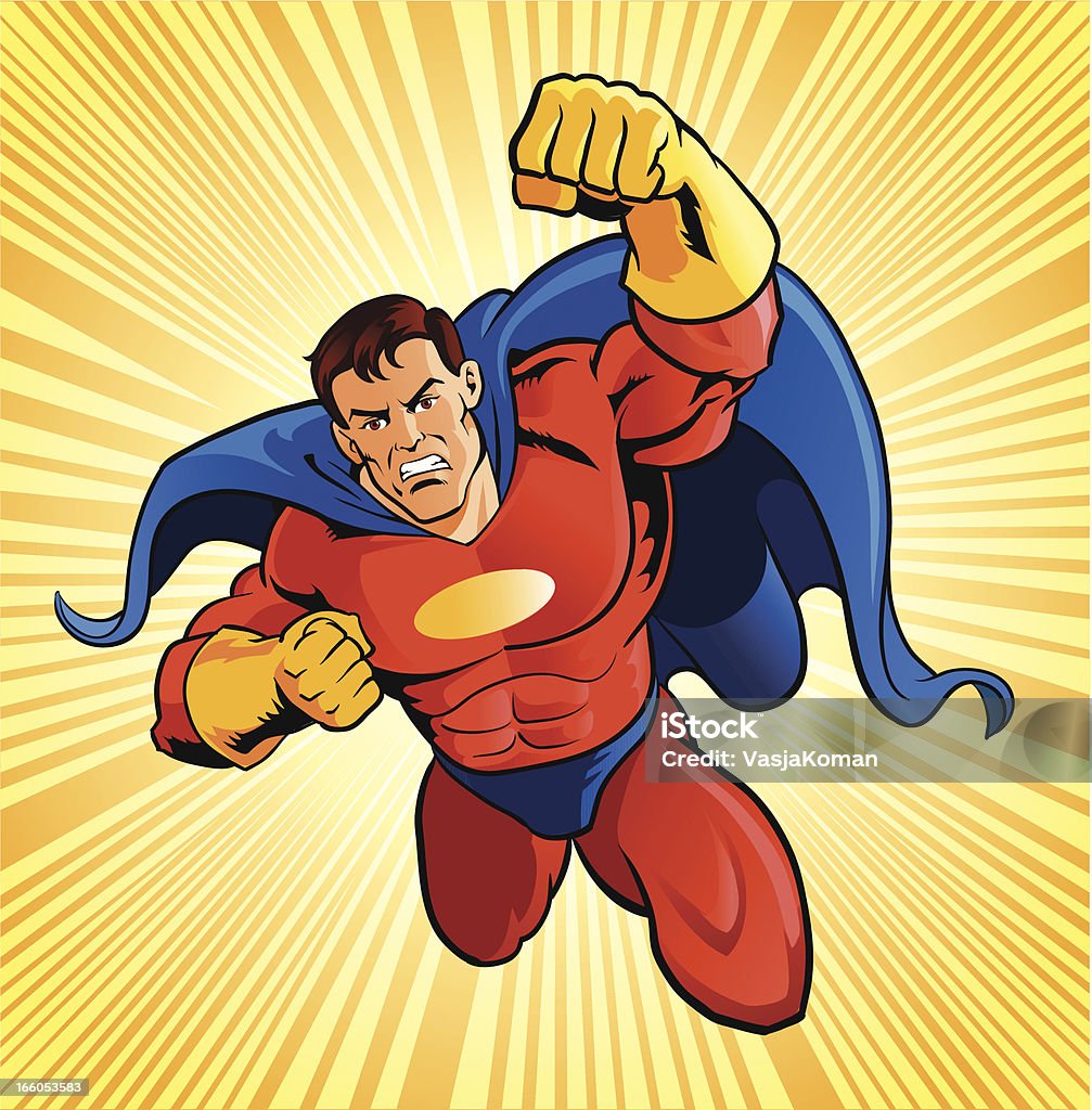 Flying Super Hero Images are grouped on separate layers for easy editing.  Superhero stock vector