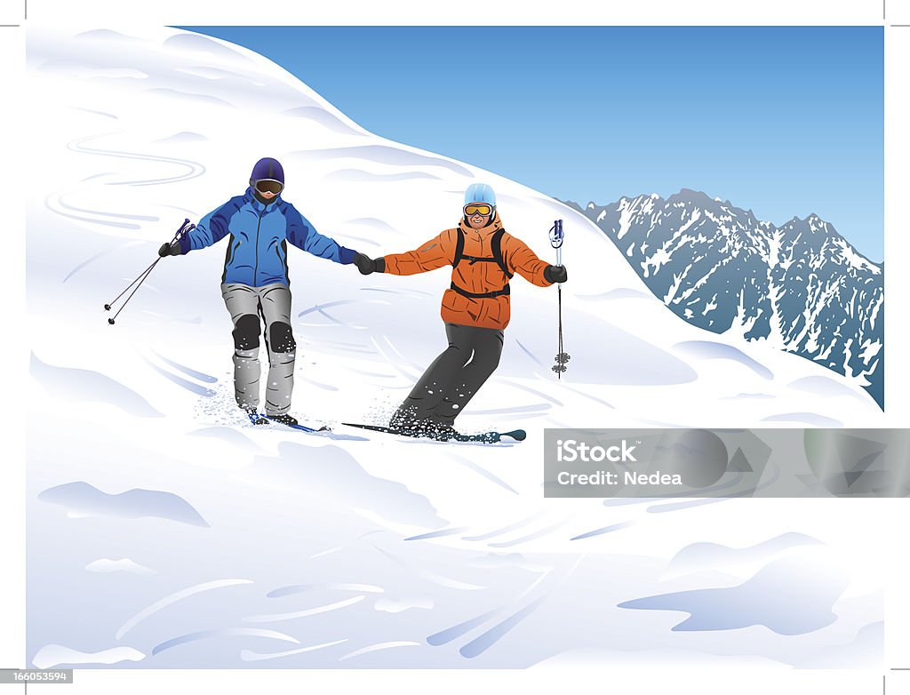 Лыжников на горы - Векторная графика Лыжный спорт роялти-фри