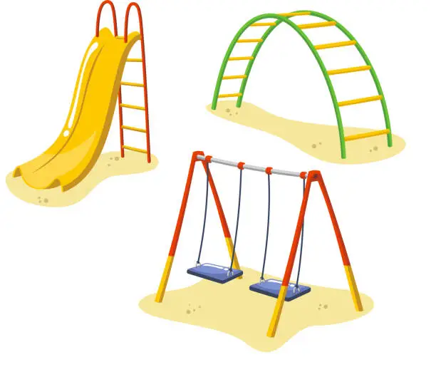 Vector illustration of Park Playground Equipment set for Children Playing Stations