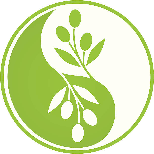 оливковый шар инь-ян - yin yang symbol taoism herbal medicine symbol stock illustrations