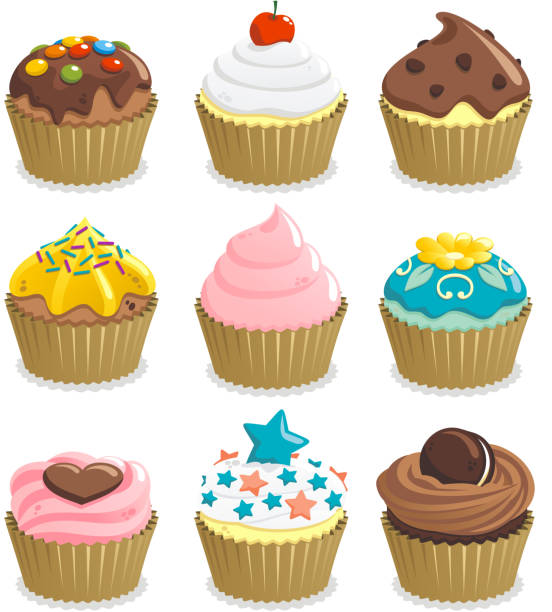 cupcake mit neun cupcakes - cupcake chocolate icing candy stock-grafiken, -clipart, -cartoons und -symbole