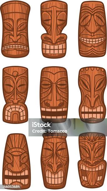 Hawaiian Tiki God Statue Carved Polynesian Tikki Ku Wood Stock Illustration - Download Image Now