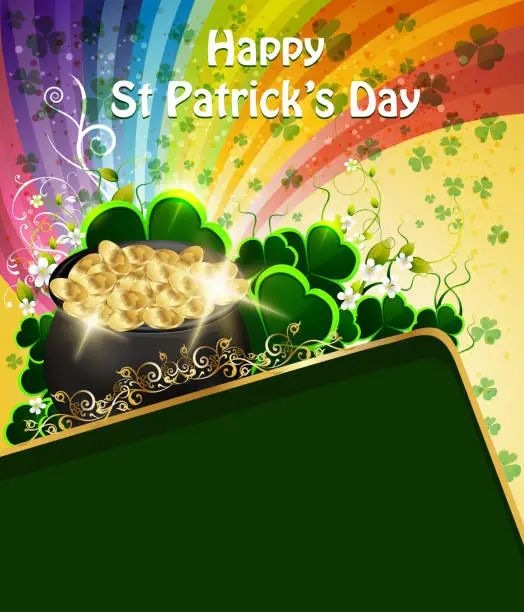 Vector illustration of St Patrick's Day Background with Pot of Gold Coins