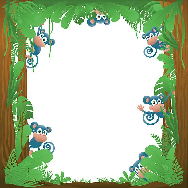 Vector illustration of Jungle Monkeys Frame Background