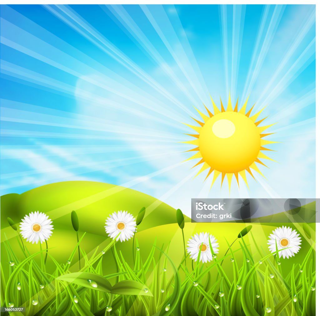 Landscape Vector illustration of spring landscape. EPS10. Opacity and Transparency used. Agricultural Field stock vector