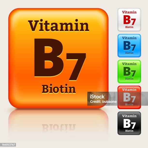 Vitamina B7 Colorido Conjunto De Botão - Arte vetorial de stock e mais imagens de Suplemento nutricional - Suplemento nutricional, Vitamina - Descrição, Azul