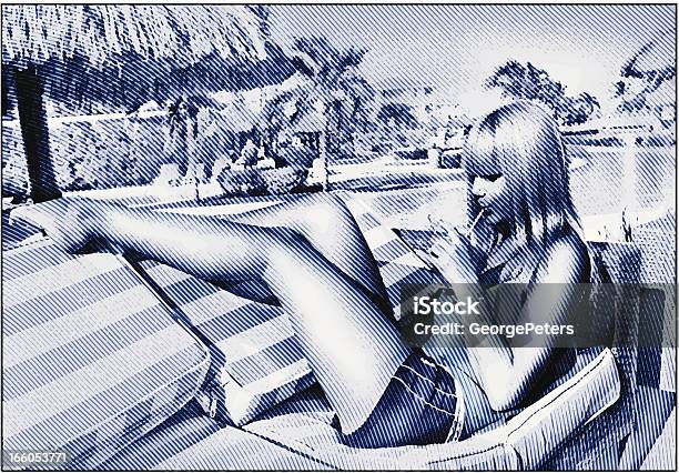 Junge Frau Am Pool Im Resort Stock Vektor Art und mehr Bilder von Alles hinter sich lassen - Alles hinter sich lassen, Blondes Haar, Cocktail