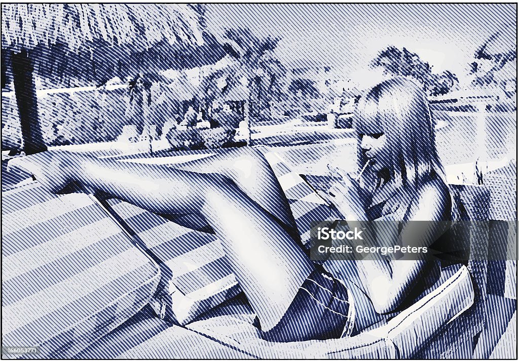 若い女性のプールサイドのリゾート - 1人のロイヤリティフリーベクトルアート