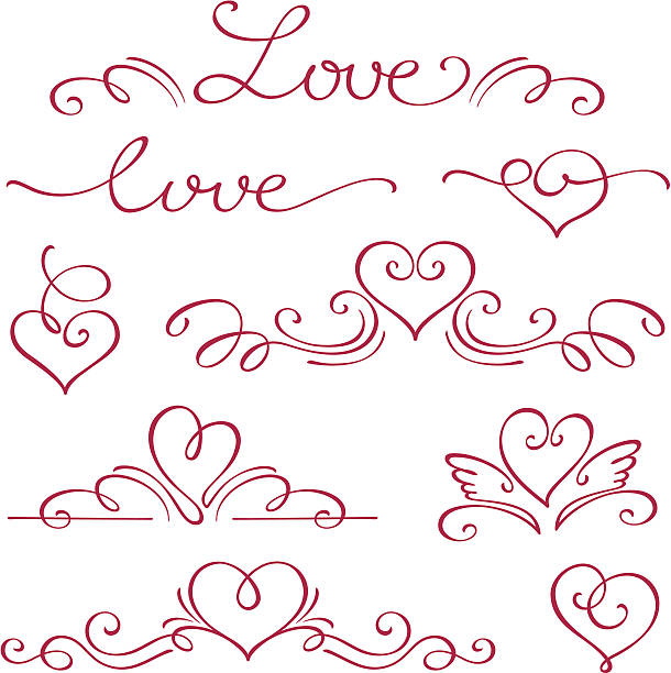 каллиграфия - heart shape wing red vector stock illustrations