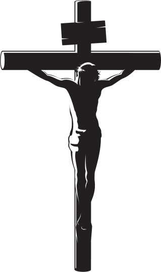 Black vector image of the Crucifixion of Christ on white