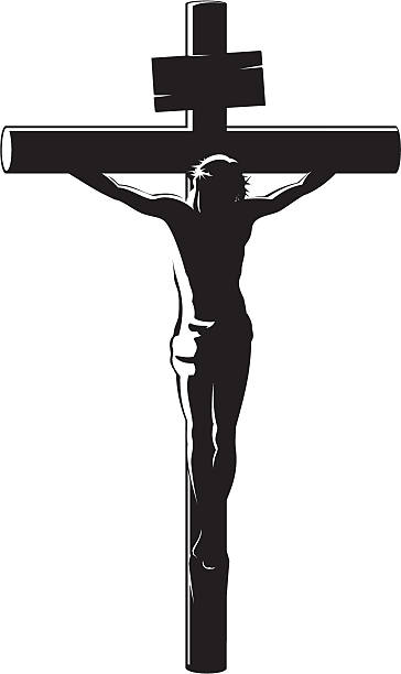 Black vector image of the Crucifixion of Christ on white vector art illustration