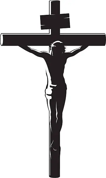 Vector illustration of Black vector image of the Crucifixion of Christ on white