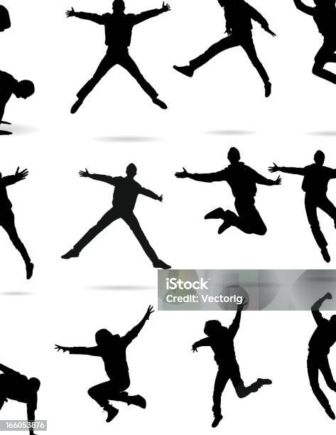 Jumping Silhouette Stock Illustration - Download Image Now - In Silhouette, Jumping, Men
