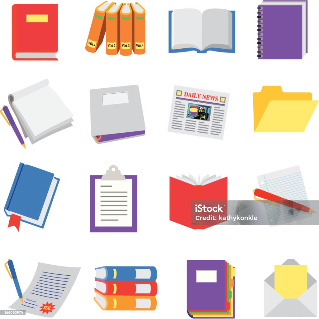 books and documents Vector icons of various books and documents or stationary items. Ring Binder stock vector