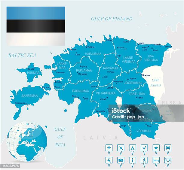 Mapa Da Estóniamembros Cidades Bandeira Ícones De Navegação - Arte vetorial de stock e mais imagens de Estónia