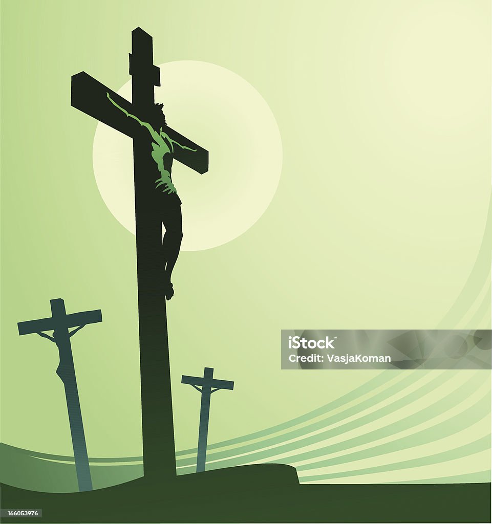 Crucifixion de couleur verte apaisantes - clipart vectoriel de Vendredi Saint libre de droits