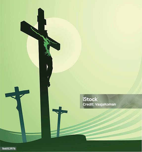 Crucifixion Na Cicatrização Cor Verde - Arte vetorial de stock e mais imagens de Sexta-feira Santa - Sexta-feira Santa, Crucificação, Jesus Cristo