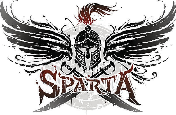 ilustraciones, imágenes clip art, dibujos animados e iconos de stock de sparta emblema - grunge shield coat of arms insignia