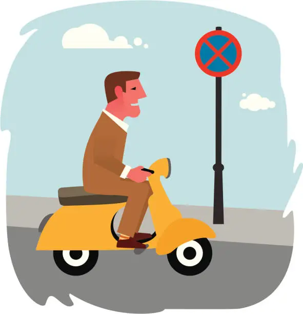 Vector illustration of Riding a yellow vespa