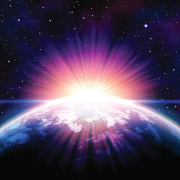 wschód słońca w przestrzeni - spirituality star night sun stock illustrations