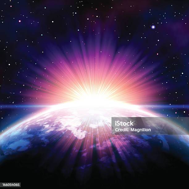 Восход Солнца В Пространстве — стоковая векторная графика и другие изображения на тему Духовность - Духовность, Появление - Понятия, Планета Земля