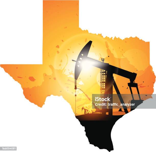 Mapa Do Texas E De Derrick - Arte vetorial de stock e mais imagens de Abstrato - Abstrato, Amanhecer, Bomba Petrolífera