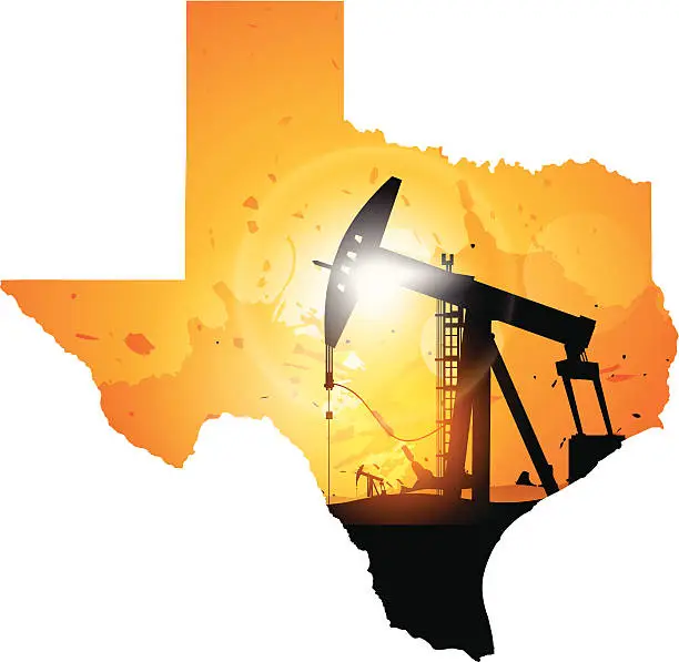 Vector illustration of Map of Texas and oil derrick